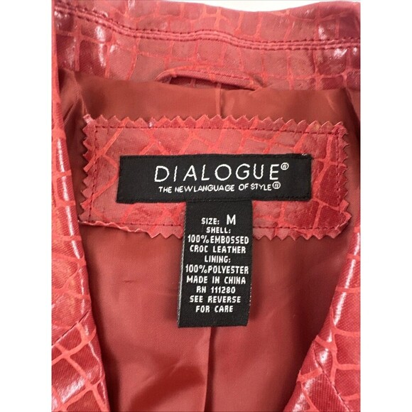 Dialogue Embossed Croc Red Leather Jacket Button Collared V-Neck Womens Medium - Picture 8 of 13
